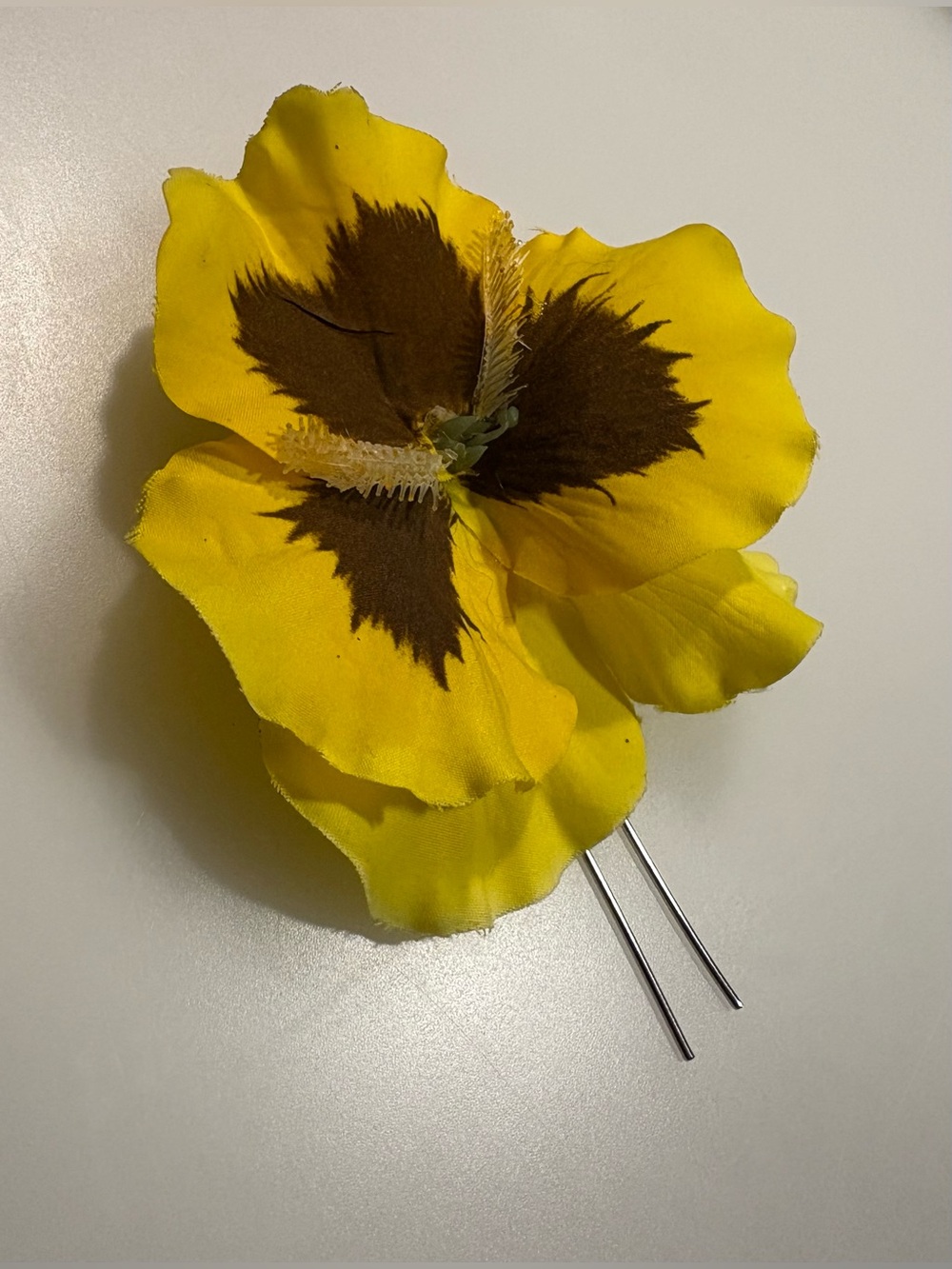 Bright Yellow Flower Hair Pin with Brown Center